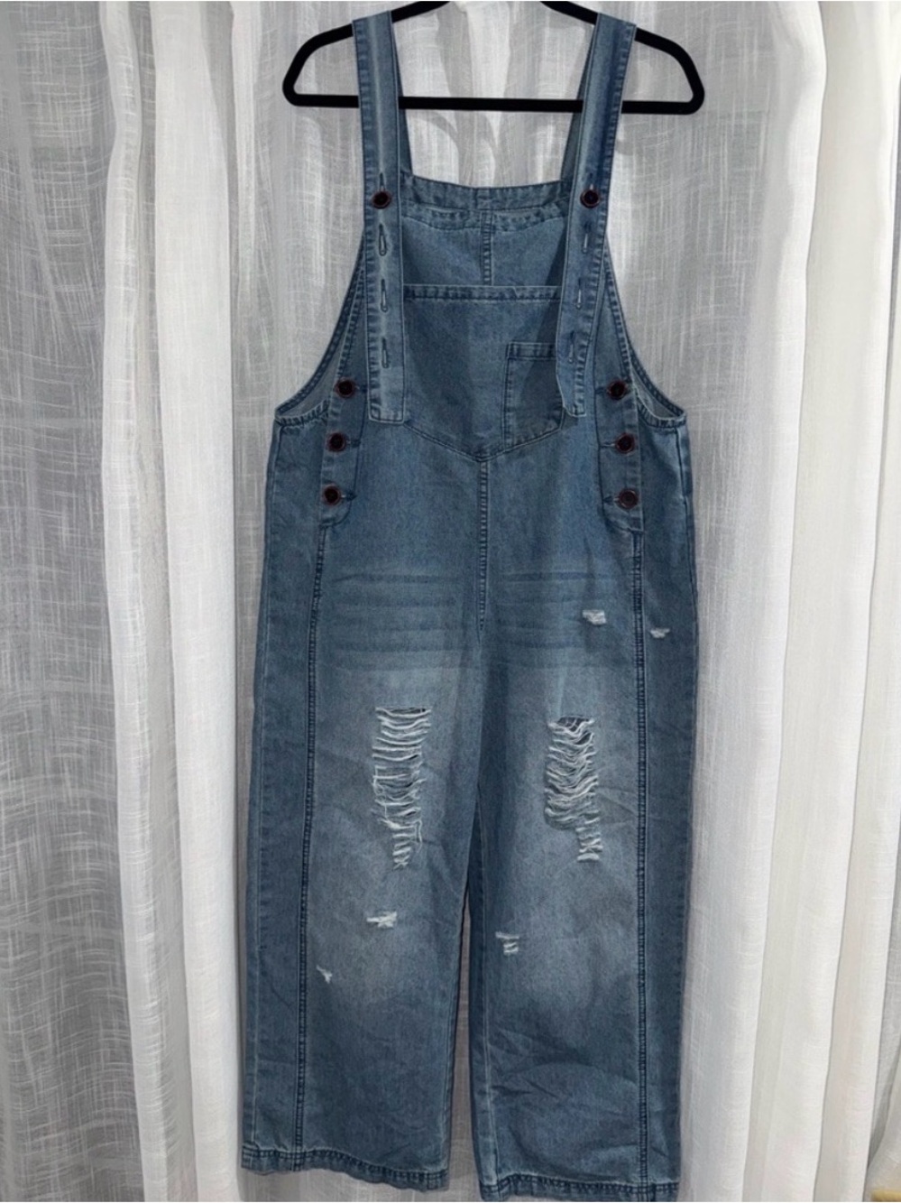Distressed Blue Denim Overalls